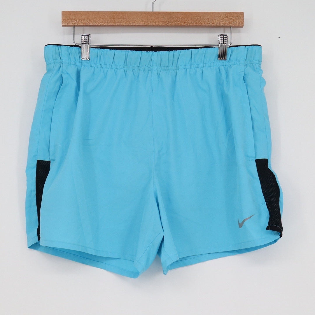 Nike Mens Dri-FIT Running Shorts Blue Black Mesh 5 Inch Inseam Large