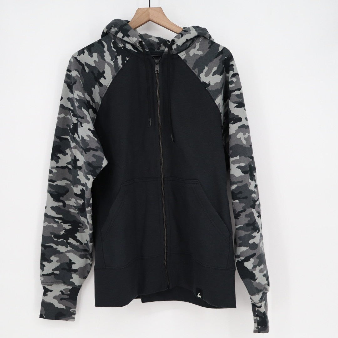 American Giant Classic Hoodie Men Large Black Full Zip Cotton Camo Raglan Sleeve