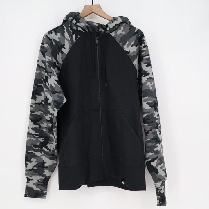 American Giant Classic Hoodie Men Large Black Full Zip Cotton Camo Raglan Sleeve