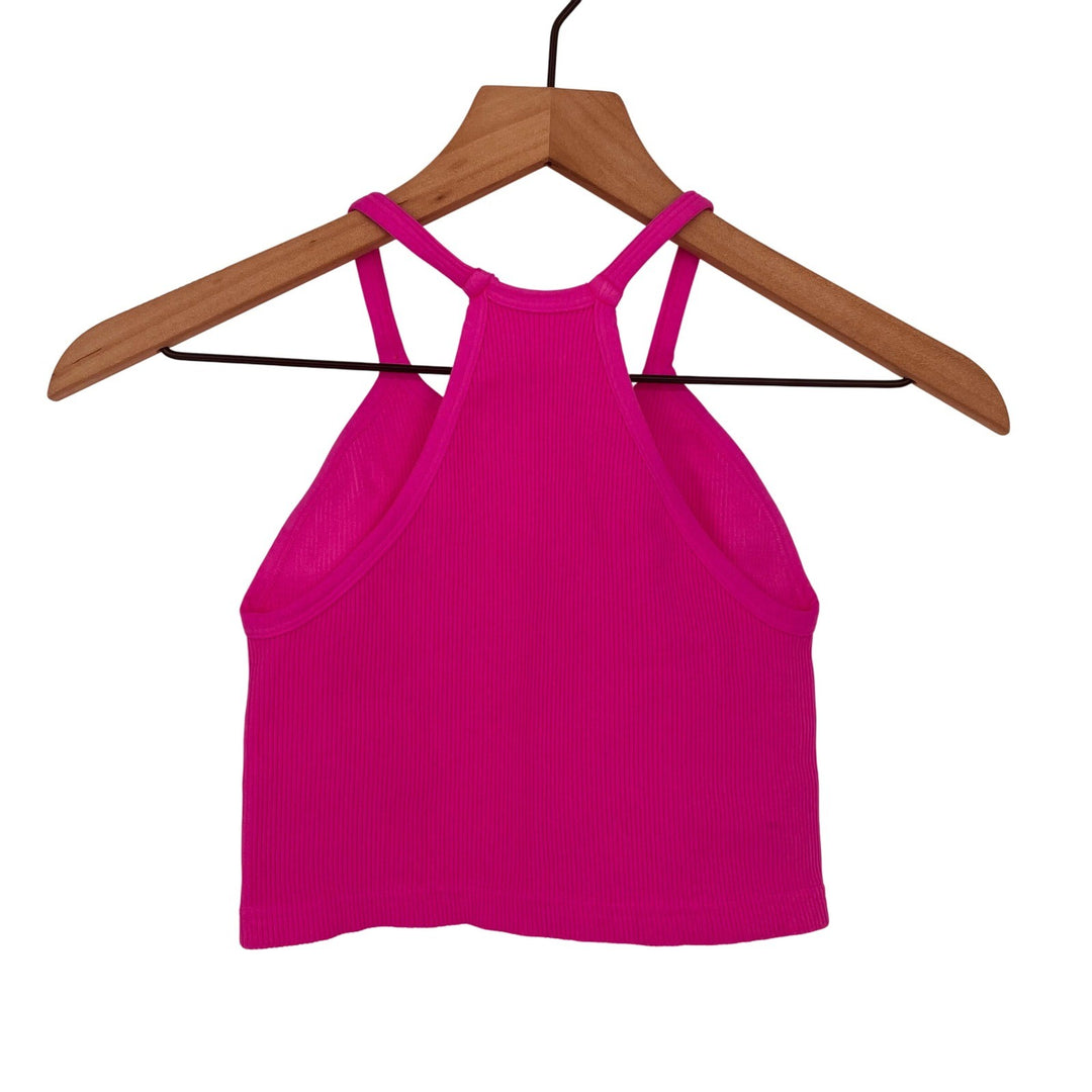 Free People Ribbed Racerback Crop Tank Top Magenta M L