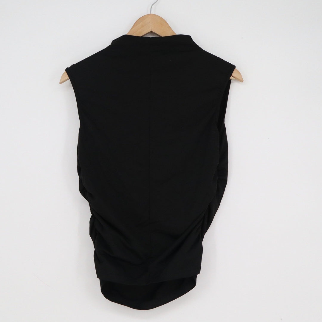Black Mock Neck Sleeveless Asymmetrical Ruched Hem Top Minimalist Modern