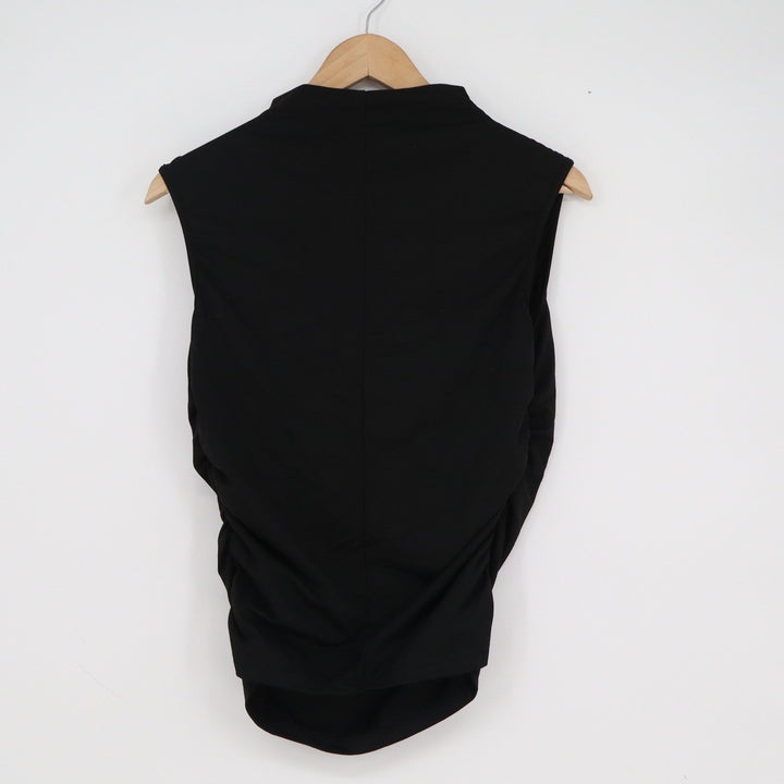 Black Mock Neck Sleeveless Asymmetrical Ruched Hem Top Minimalist Modern