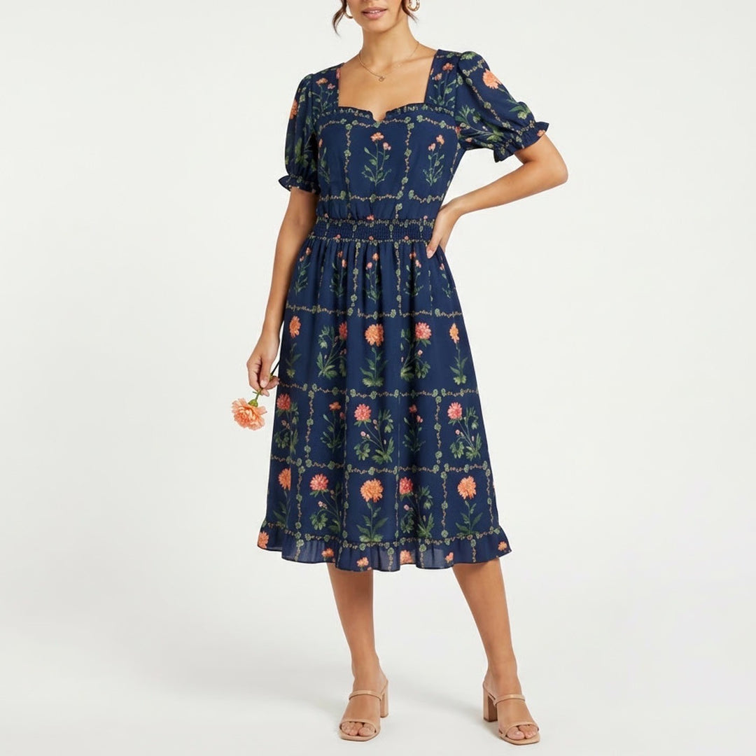 BloomChic Navy Blue Floral Lattice Sweetheart Midi Dress Plus Size 18-20