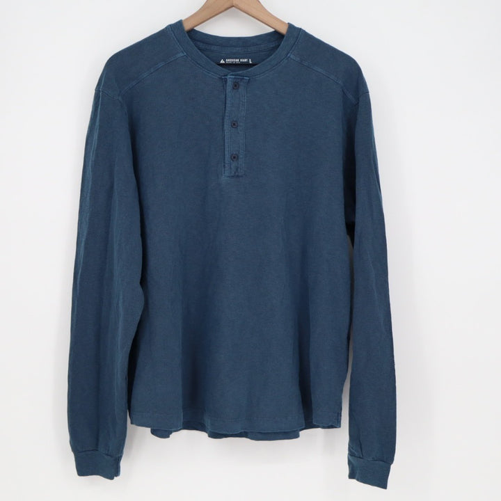 American Giant Broken-In Premium Slub T-Shirt Mens Large Navy Cotton Henley Neck