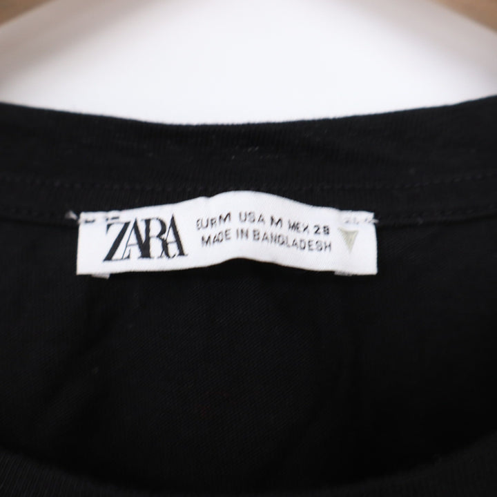 Zara Black Ruffle Sleeve Knit Top Crew Neck Flutter Cap Sleeve Tee