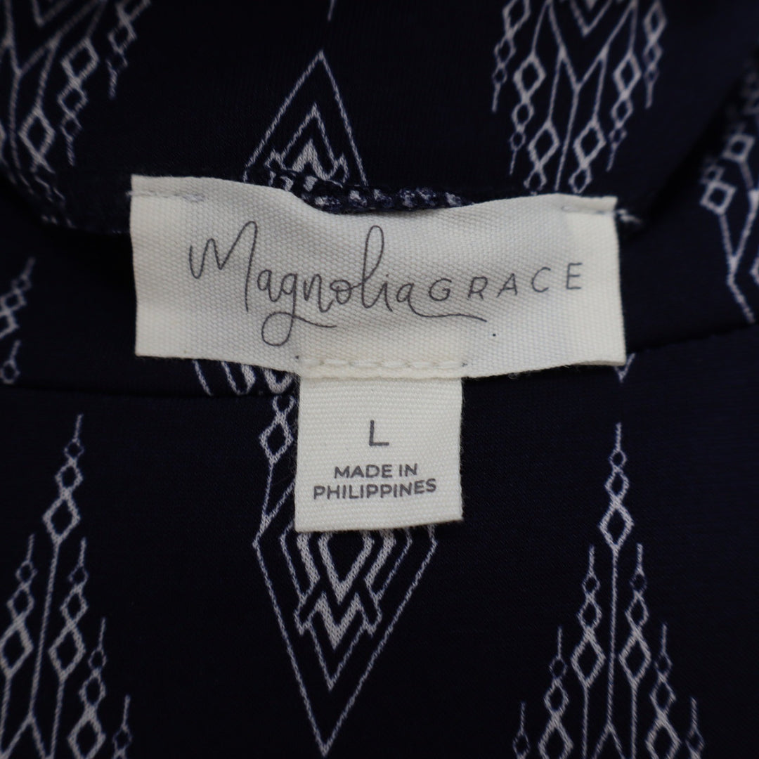 Magnolia Grace Navy Blue Geometric Floral Border Maxi Skirt Large
