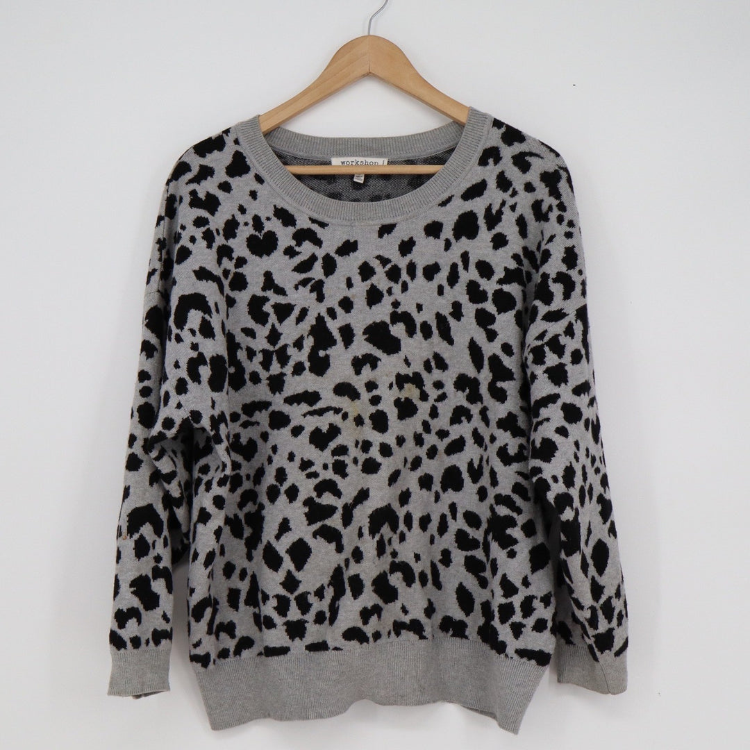 Workshop Republic Clothing Gray Leopard Print Crew Neck Sweater Women's 1X