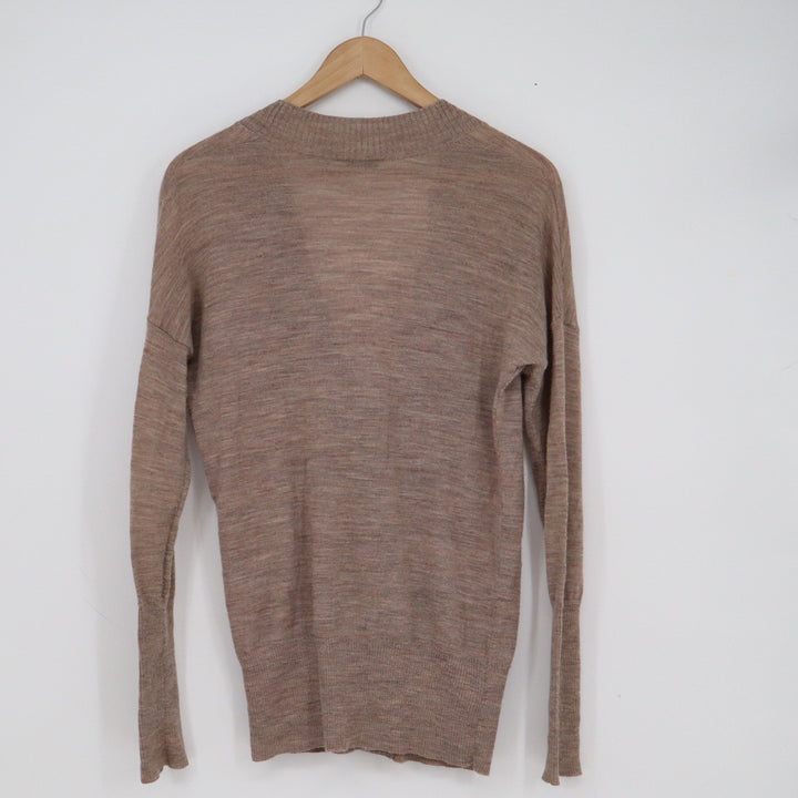 Ann Taylor Loft Womens Large Brown Wool Blend Longline V-Neck Cardigan Sweater