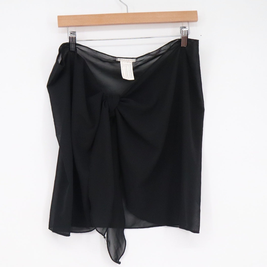 Ekouaer Black Sheer Chiffon Sarong Wrap Swim Cover Up Skirt Tie Front XL