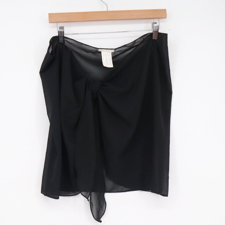 Ekouaer Black Sheer Chiffon Sarong Wrap Swim Cover Up Skirt Tie Front XL