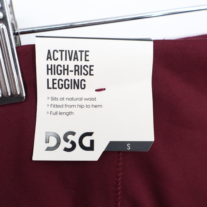 DSG Activate High-Rise Legging Burgundy White Piping Side Pockets Size S NEW