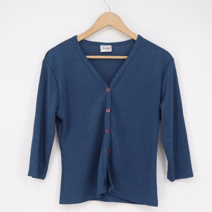 Active USA Womens XL Blue Knit V-Neck Button Front Cardigan 3/4 Sleeve Top