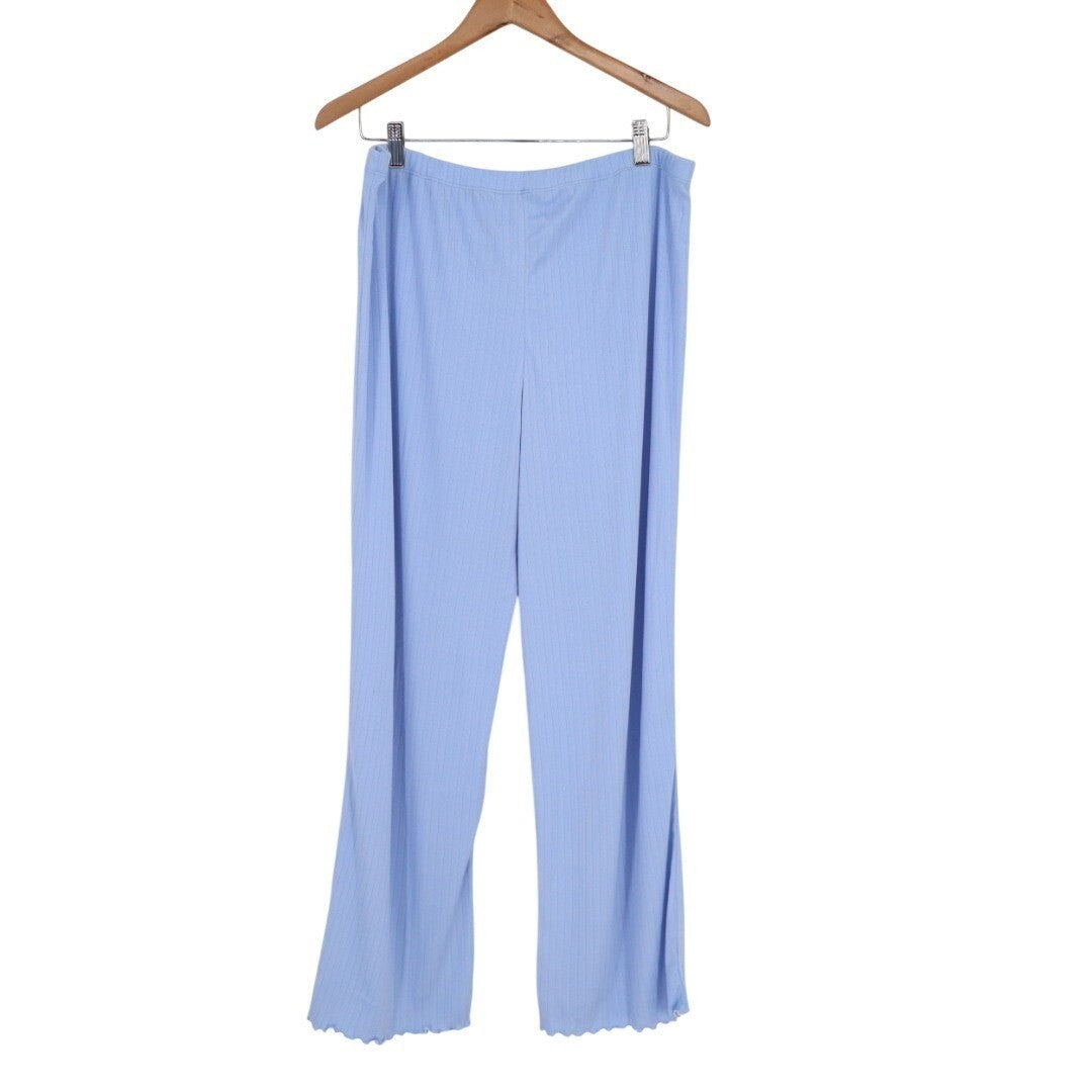Roudelain Pajama Pants Womens Medium Blue Knit Ribbed Straight Leg Scallop Hem