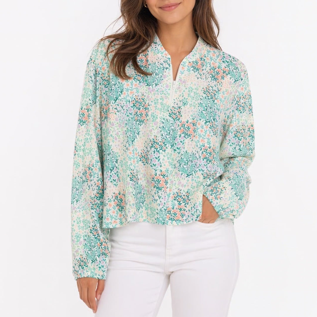Bad Birdie UV Long Sleeve Floral Quarter Zip Golf Top Spring Has Sprung XL NEW