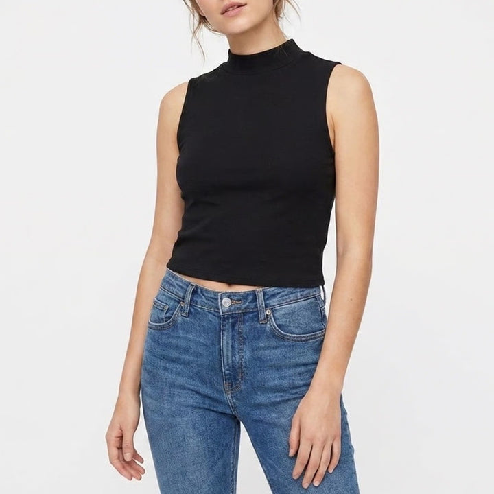 Wild Fable crop top Womens XL Black Cotton Stretch Sleeveless Mock Neck Pullover