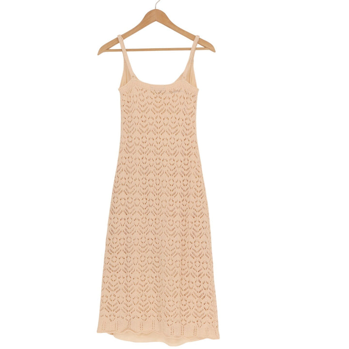 Lulus Sunset Vibes Midi Dress Womens XS Beige Crochet Sleeveless Scalloped Hem