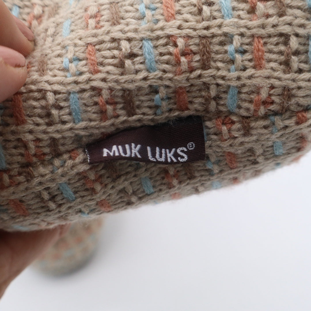 Muk Luks Womens Knit Slipper Boots Faux Fur Lined Beige Blue Coral Size Small