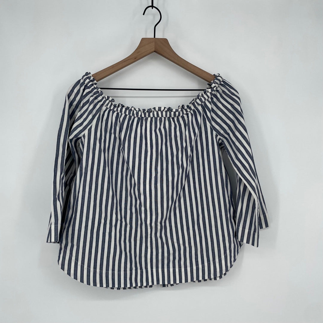 Madewell Striped Off Shoulder Button Front Ruffle Top M