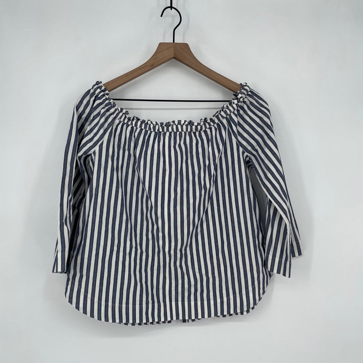 Madewell Striped Off Shoulder Button Front Ruffle Top M