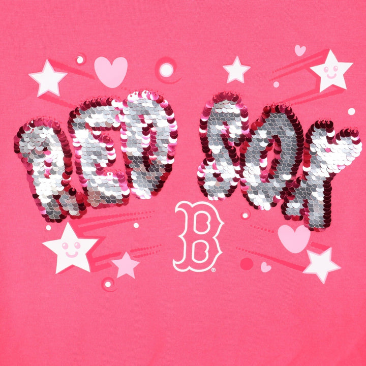 New Era Boston Red Sox Girls Pink Sequin Graphic V-Neck T-Shirt Size 6/6X NEW