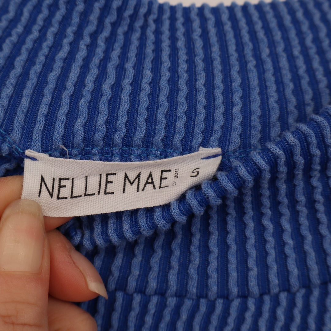 Nellie Mae Blouse Top Womens Small Blue Textured Ribbed Oversized Drop Shoulder