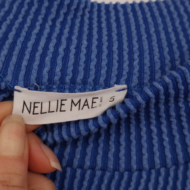 Nellie Mae Blouse Top Womens Small Blue Textured Ribbed Oversized Drop Shoulder