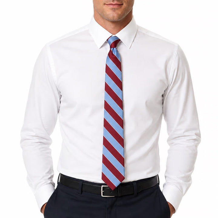 Brooks Brothers 346 Mens Silk Rep Stripe Tie Burgundy Light Blue Made in USA