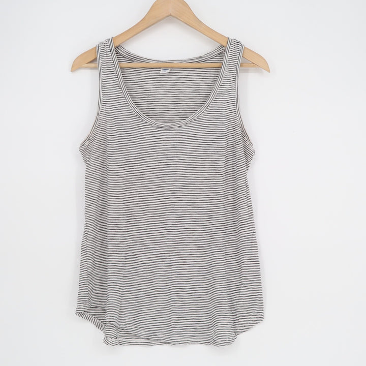 Old Navy Luxe Tank Top Womens Medium White Blue Striped Scoop Neck Pullover