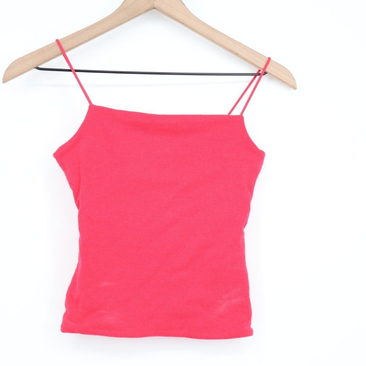Madewell Squareneck Tank Top Women XS Red Cotton Stretch Spaghetti Strap Ribbed