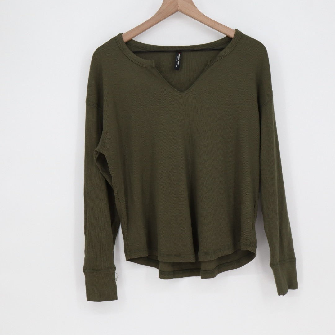 American Giant Luxe Rib Womens Large Olive Green V-Notch Long Sleeve Pullover