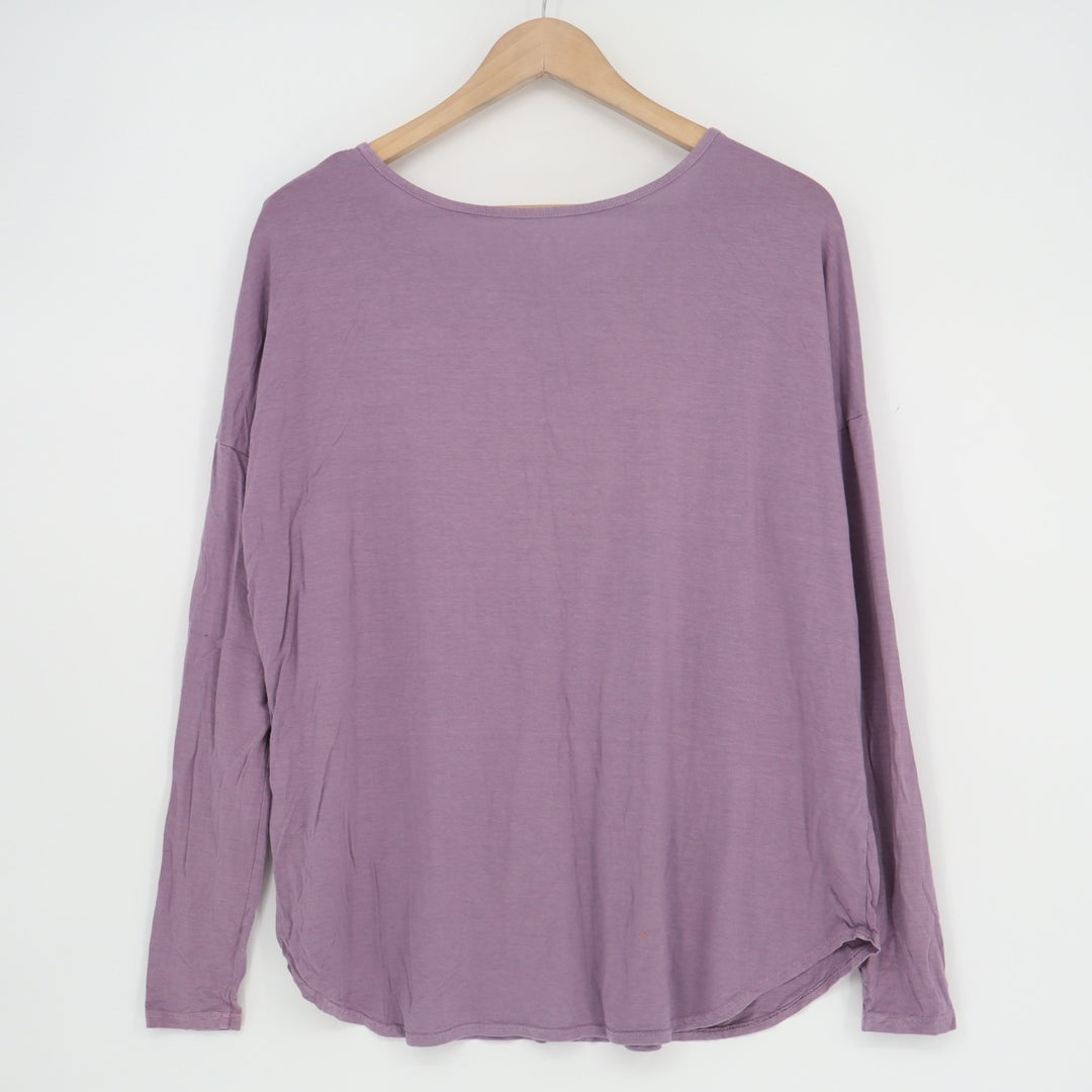 Three Dots T-Shirt Womens Small Purple Cotton Long Sleeve Round Neck Pullover