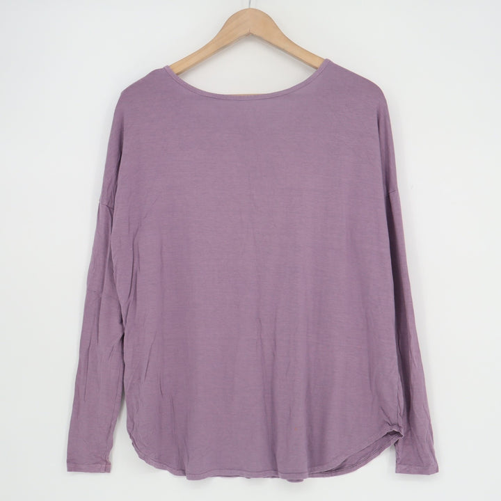 Three Dots T-Shirt Womens Small Purple Cotton Long Sleeve Round Neck Pullover
