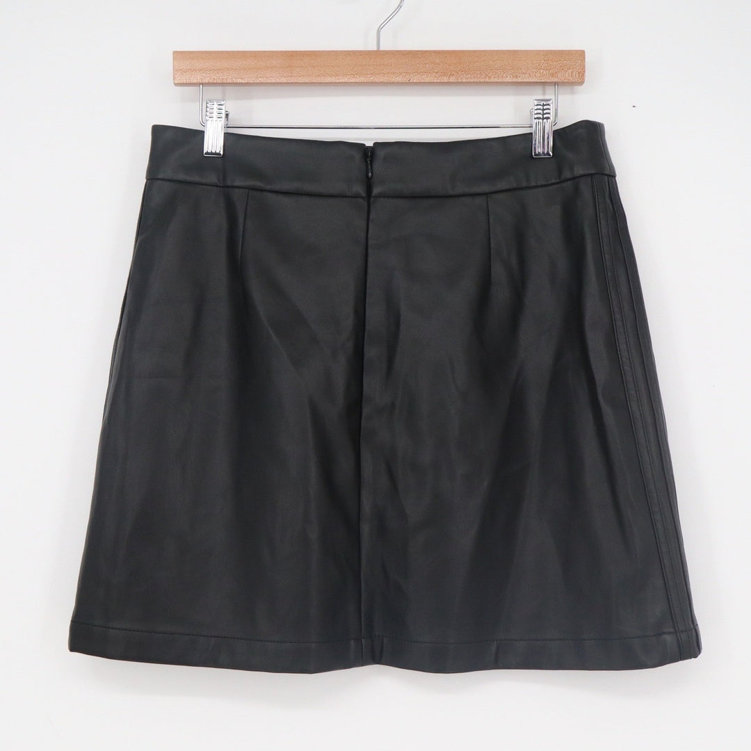 Adidas Originals Faux Leather Mini Skirt Black Snap Button Trefoil Logo