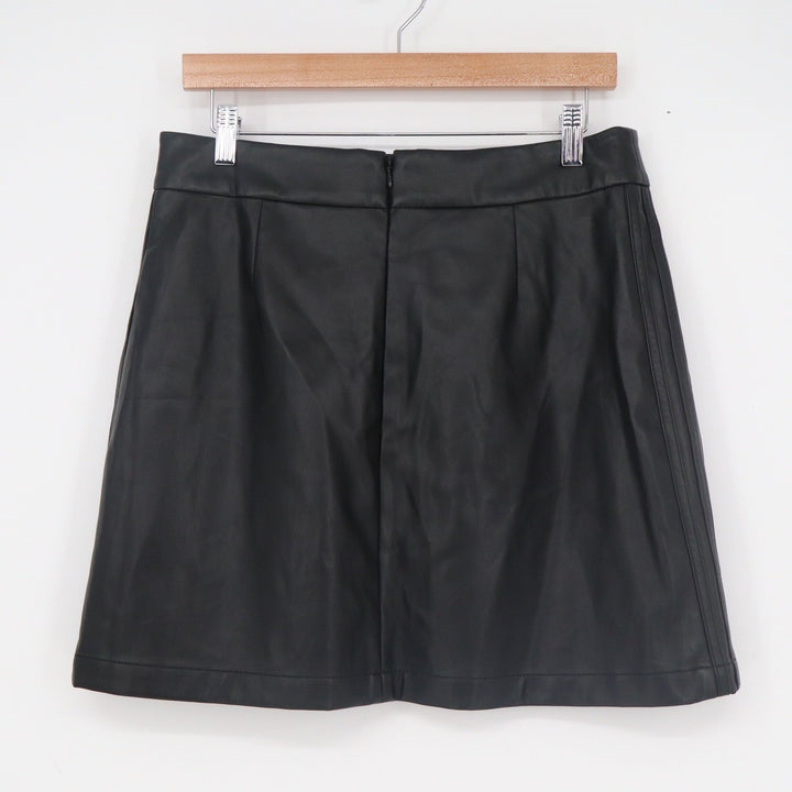 Adidas Originals Faux Leather Mini Skirt Black Snap Button Trefoil Logo