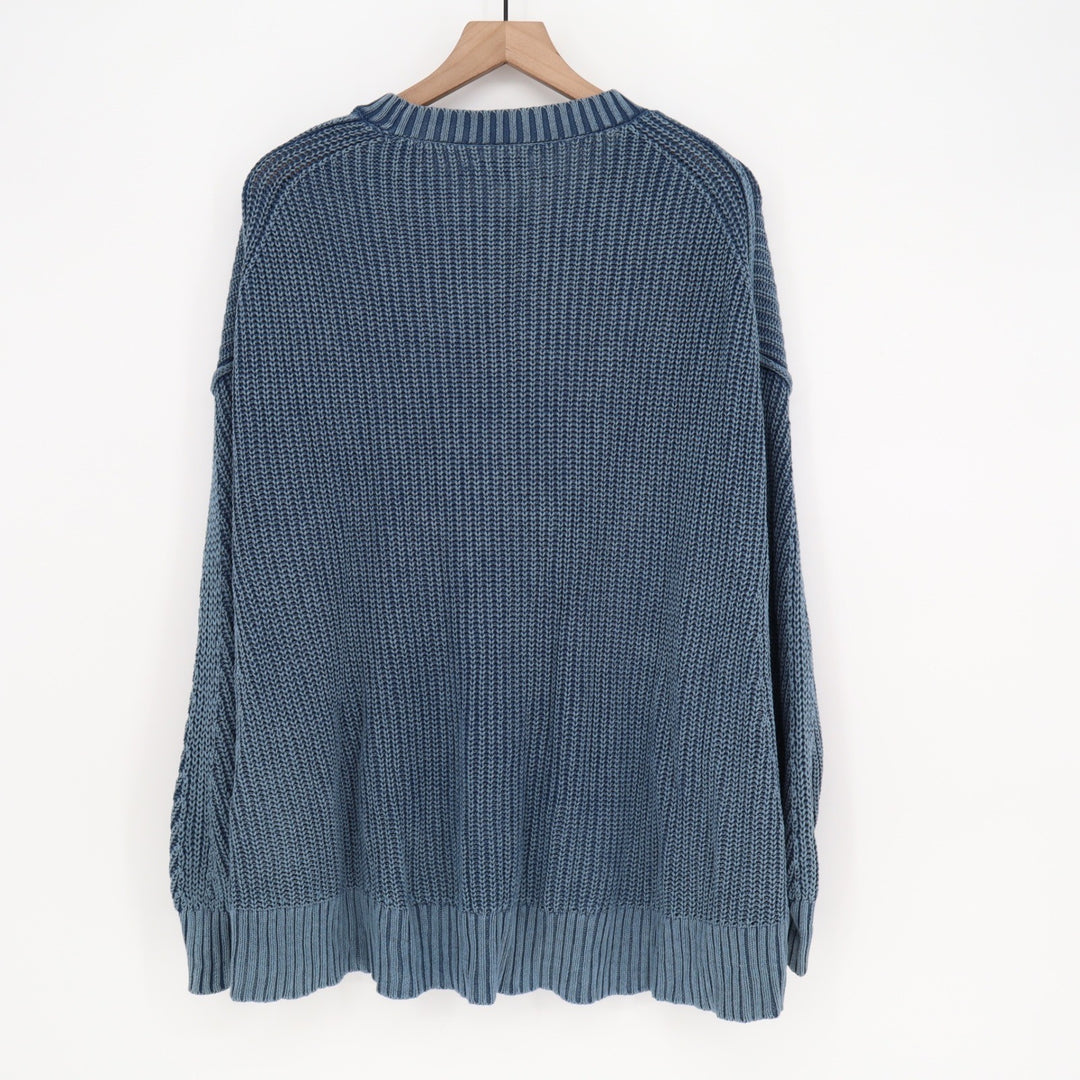 American Eagle Blue Acid Wash Shaker Stitch Cotton Knit Sweater Women's Medium M