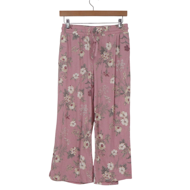 Tahari Womens Pink Floral Ribbed Knit Wide Leg Lounge Pants Size M
