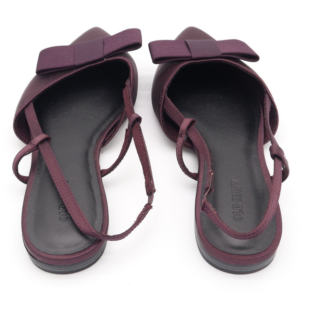 Old Navy Womens Burgundy Satin Pointed Toe Bow Slingback Flats Size 8.5