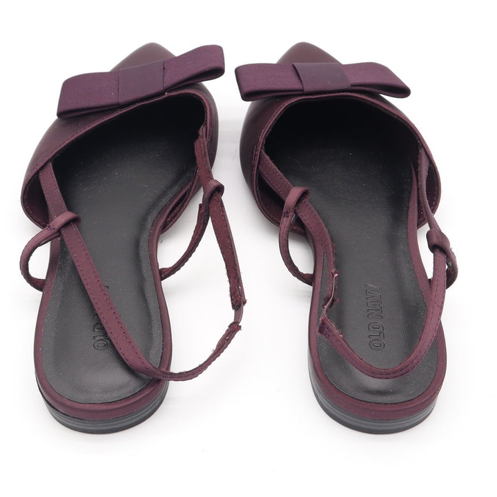 Old Navy Womens Burgundy Satin Pointed Toe Bow Slingback Flats Size 8.5