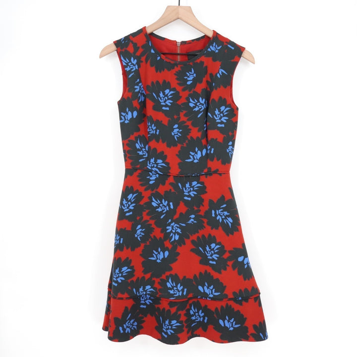 J.Crew A-Line Mini Dress Womens 0 Red Blue Floral Sleeveless Back Zip Pockets