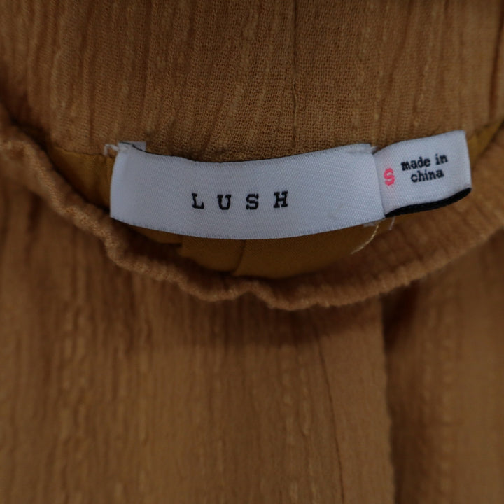 Lush Mustard Yellow Textured Wide Leg Crop Pants Elastic Waist Small