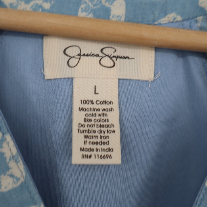 Jessica Simpson Blue Mixed Print Tiered Mini Dress Long Sleeve Cotton Large