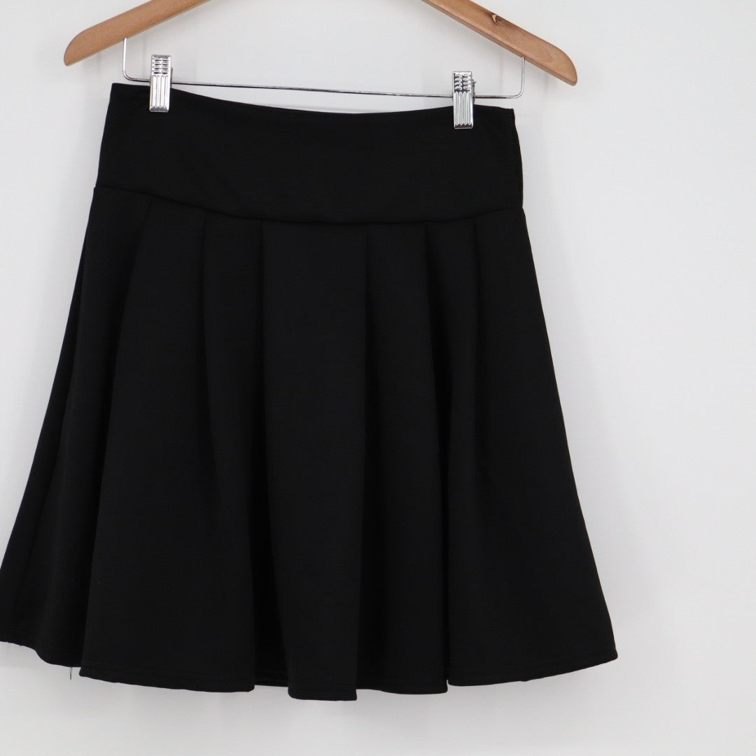 A-Line Mini Skirt Womens 28 Black Flared High Waisted Pleated Casual Fashion