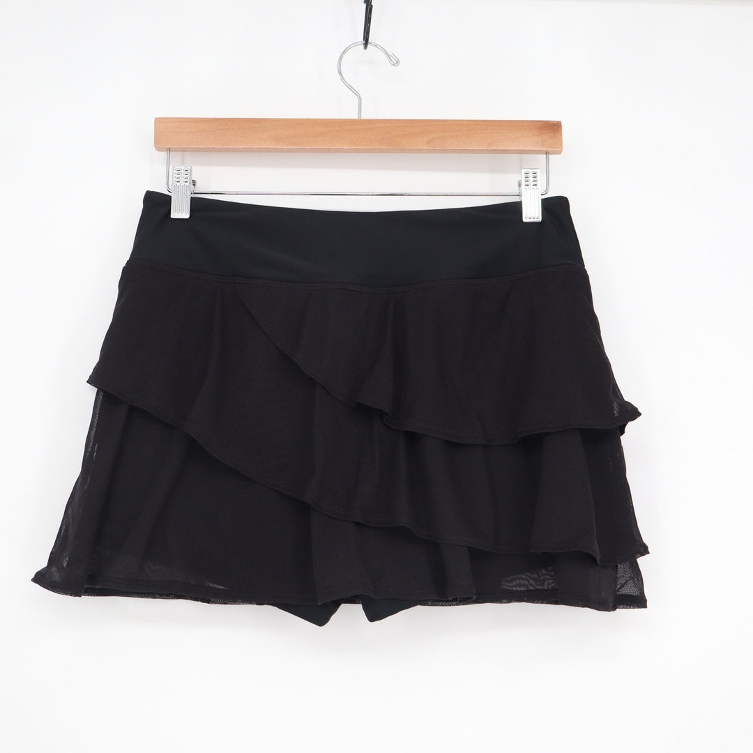 Black Tiered Ruffle Mesh Skort with Built-in Shorts Activewear Size L