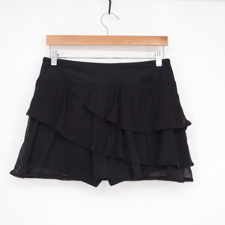 Black Tiered Ruffle Mesh Skort with Built-in Shorts Activewear Size L