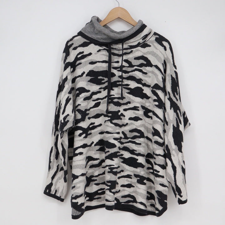 Rachel Zoe Womens 3X Camo Funnel Neck Pullover Sweater Black White Grey