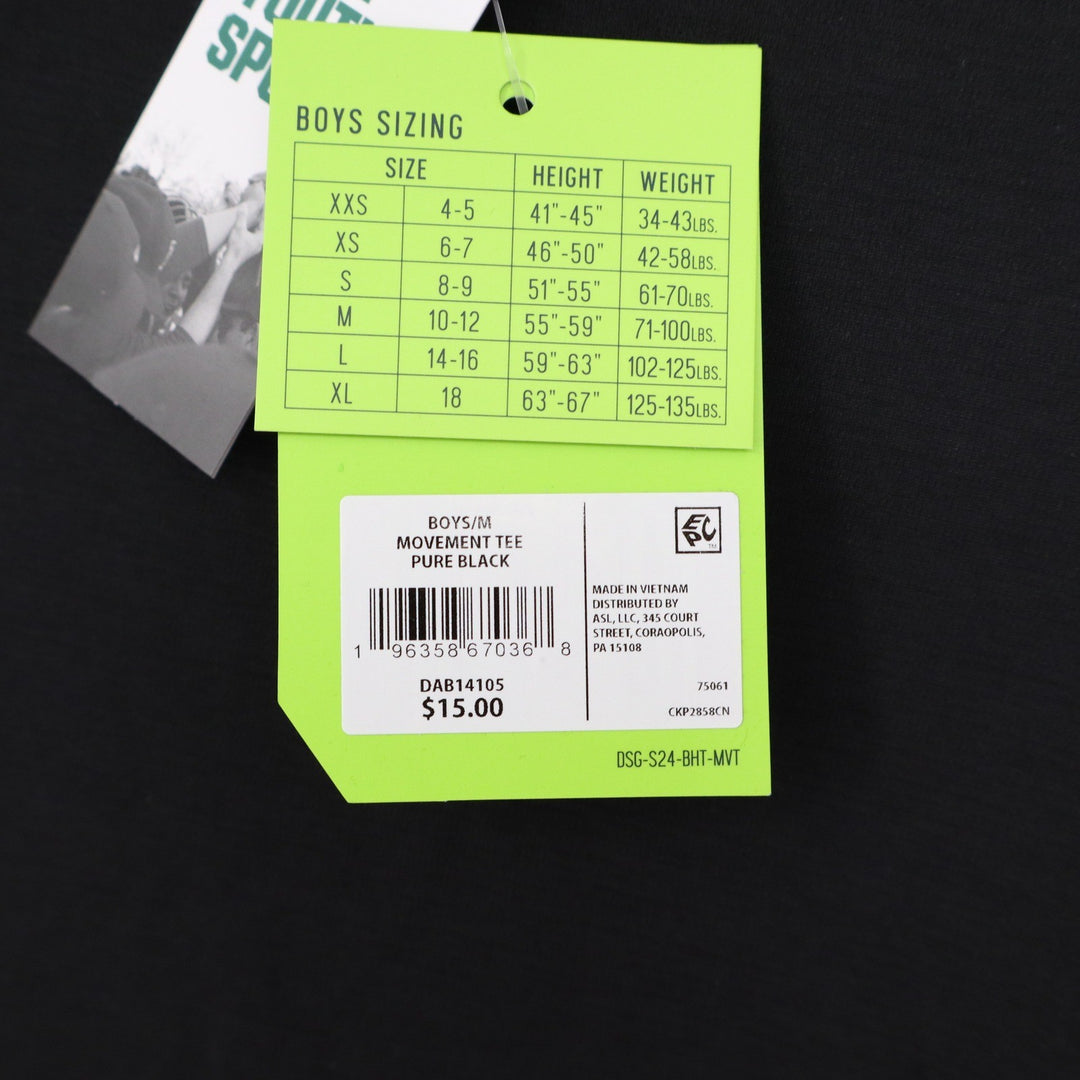 DSG Boys Movement Tee Pure Black Short Sleeve Athletic Shirt Size M 10-12
