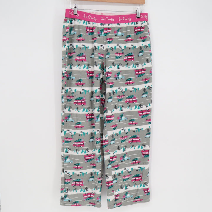 So Comfy Christmas Pajama Pants Small Gray Pink Car Tree Fleece Lounge Bottoms