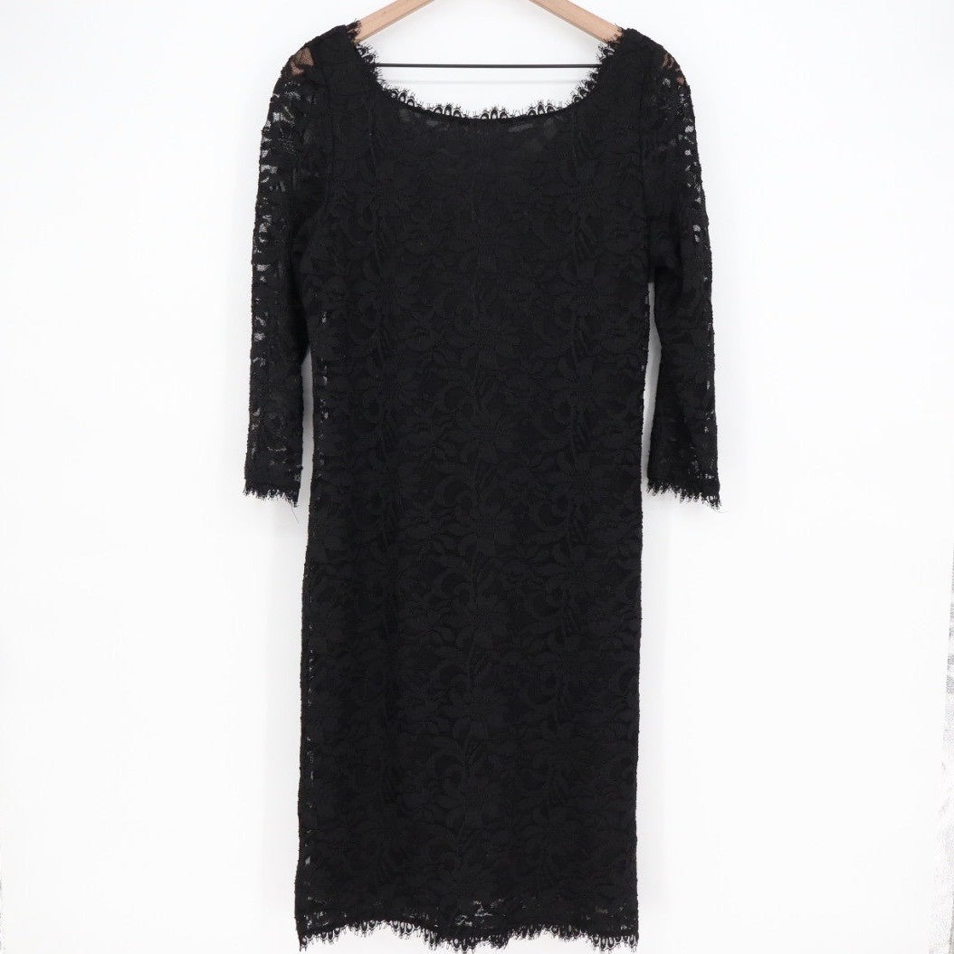 ONYX Nite Black Lace Sheath Dress 3/4 Sleeve Made in USA Size 12