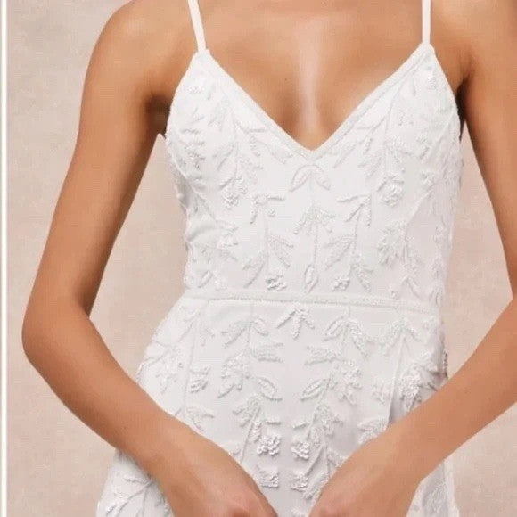 Lulus Everlasting Vows White Beaded Sequin Mermaid Maxi Dress Size XL