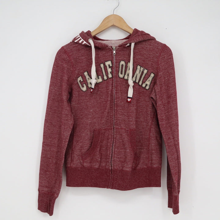 Cali Love Heritage California Zip Up Hoodie Burgundy Red Marl Graphic Large